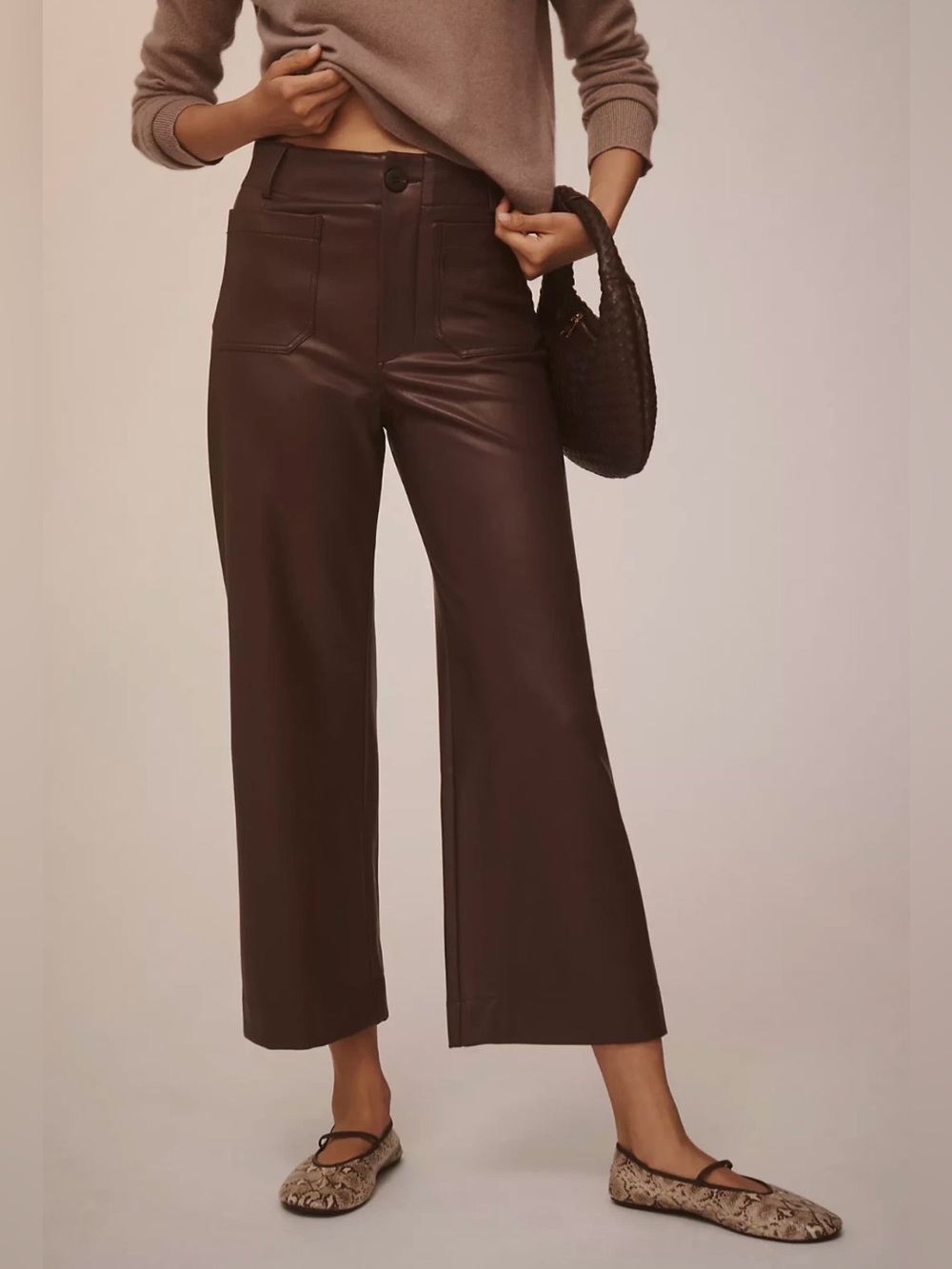 Maeve The Colette Faux Leather Cropped Wide-Leg Pants High rise